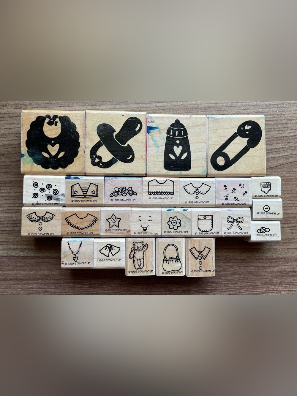 Vintage Wood Stamp Lot - Stampin Up JRL Dress Up Baby Clothing